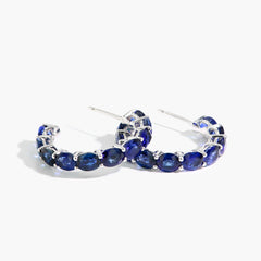 Blue Sapphire Oval-Cut Open Hoop Earrings