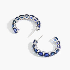 Blue Sapphire Oval-Cut Open Hoop Earrings