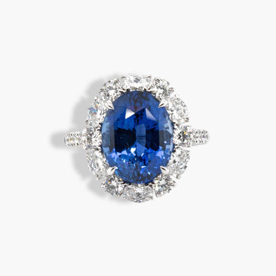 Private Label Blue Sapphire and Diamond Oval Ring in 18K White Gold - Private Label product