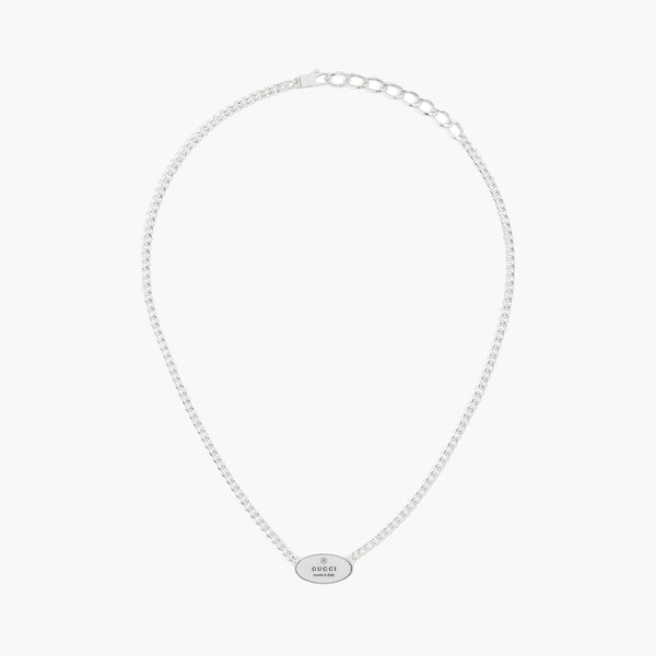 Gucci Trademark Sterling Silver Oval Tag Necklace - 15.7-17.7"