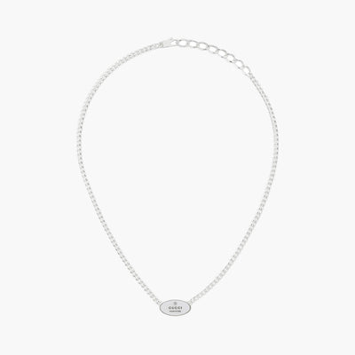 Gucci Trademark Sterling Silver Oval Tag Necklace - 15.7-17.7" - Gucci product