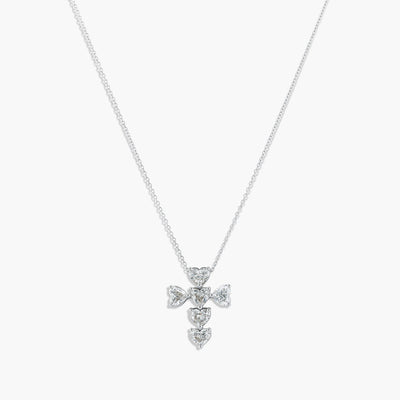 3.12 Carat Heart Cross Diamond Necklace in 18K White Gold - Private Label product