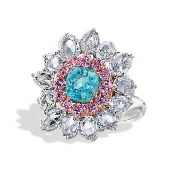 Robert Pelliccia Paraiba Tourmaline Ring With Pink Sapphire and Diamonds