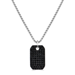 Black Diamond Dog Tag Necklace in 14K White Gold
