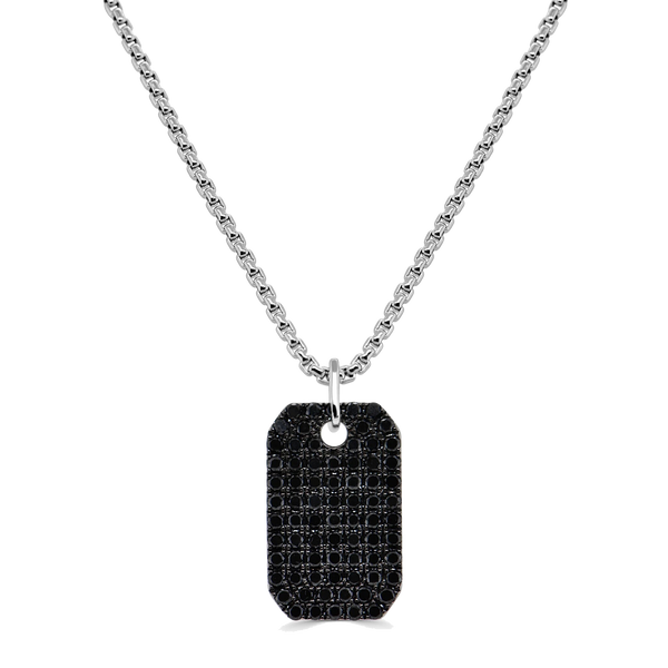 Black Diamond Dog Tag Necklace in 14K White Gold