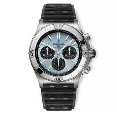 Breitling Chronomat B01 42 Sky Blue Dial Watch with Black Rouleaux Rubber Strap— 42mm
