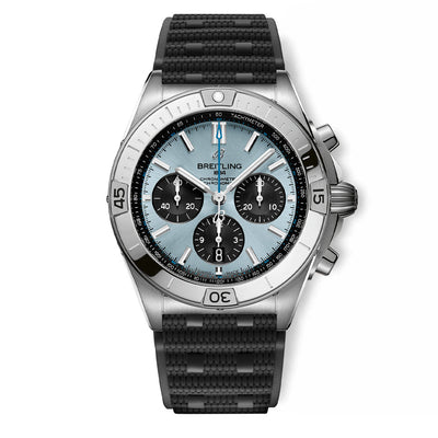 Breitling Chronomat B01 42 Sky Blue Dial Watch with Black Rouleaux Rubber Strap— 42mm - Breitling product