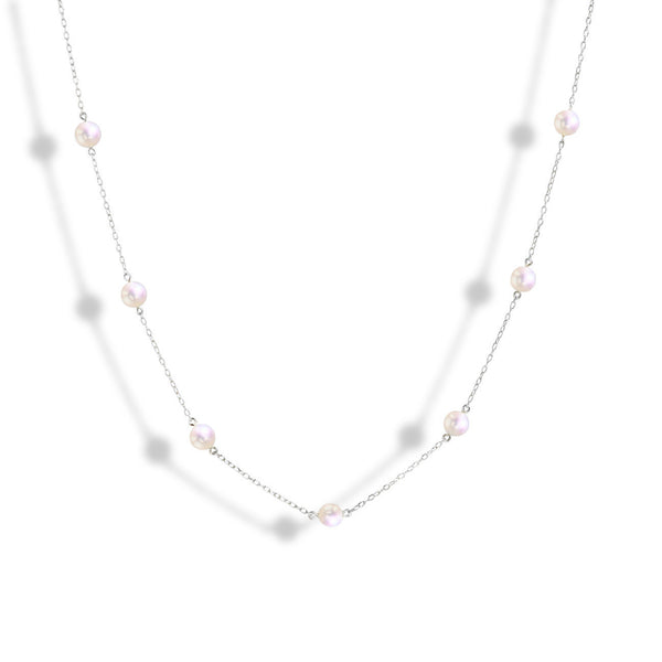 Akoya Pearl Station Necklace - White Gold