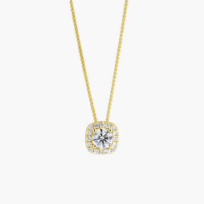 Private Label .75 Carat Round Cushion Halo Necklace in Yellow Gold - Private Label product
