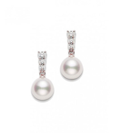Mikimoto Pearl and Diamond Rose Gold Drop Earrings - Mikimoto product