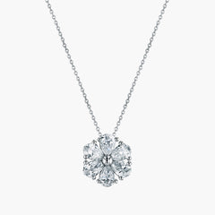 Pear-shaped diamond flower pendant in 18K white gold, front view
