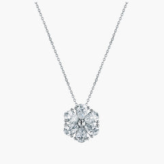 Pear-shaped diamond flower pendant on 16" chain in 18K white gold, front view