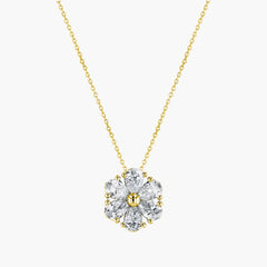 Pear-shaped diamond flower pendant in 18K yellow gold with 1.5ct diamonds, front view