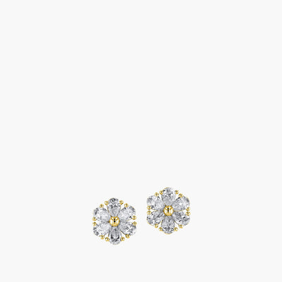 Pear-Shaped Diamond Yellow Gold Flower Stud Earrings - Private Label product