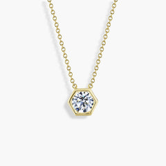 Hexagon Bezel Diamond Solitaire Necklace