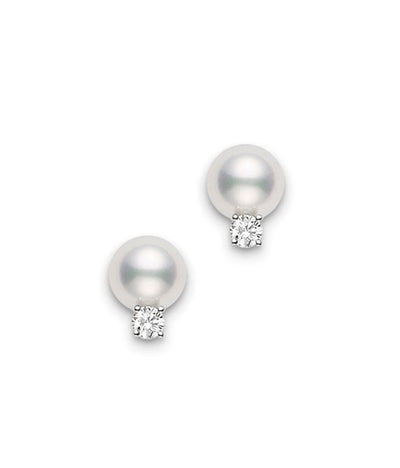 Mikimoto 8mm AA Pearl Diamond Gold Stud Earrings - Mikimoto product