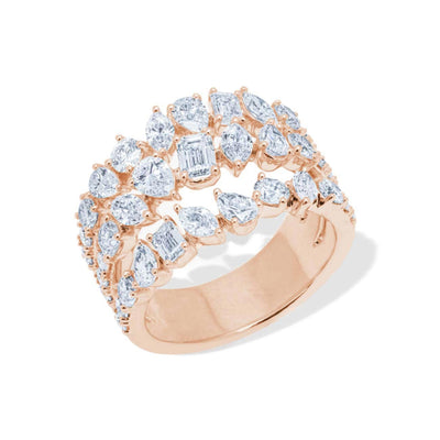 Private Label Three Row Fancy-Shape Diamond Ring in 18K Rose Gold - Private Label product