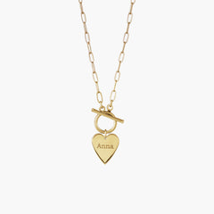 Private Label Engravable Heart Toggle Necklace in Yellow Gold