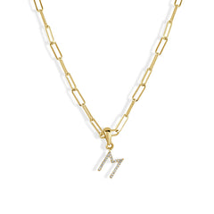 Small Initial Diamond Pendant With Paperclip Necklace