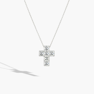Platinum Asscher Diamond Cross Necklace - 3.02ctw - Private Label product
