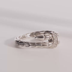 John Hardy Spear Silver Pave Diamond Single Coil Ring