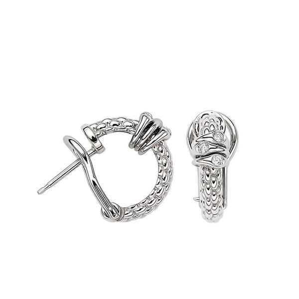 Fope Prima White Gold Dew Drop Diamond Station J-Hoop Earrings