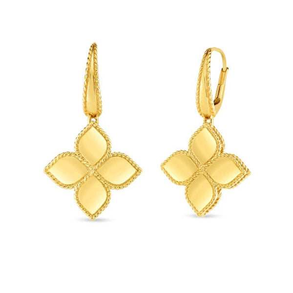 Roberto Coin Princess Flower Yellow Gold Drop Earrings