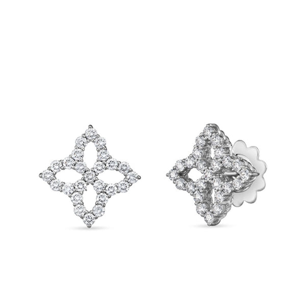 Roberto Coin Princess Flower White Gold Diamond Medium Open Flower Stud Earrings