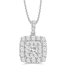 1.50 Carat Princess Cut Illusion Diamond Necklace in 14k White Gold