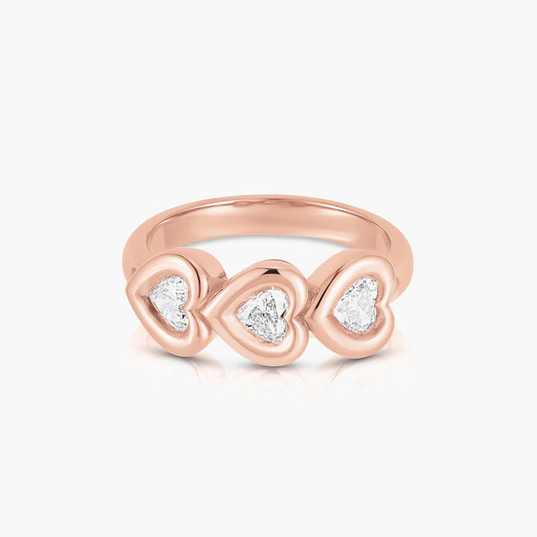 Carbon and Hyde Puffy Tripple Heart Shape Bezel Ring
