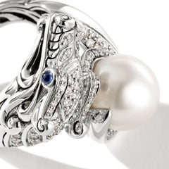 John Hardy Legends Naga Diamond Pave and Pearl Dragon Ring