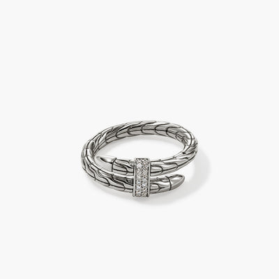 John Hardy Spear Silver Pave Diamond Single Coil Ring - John Hardy product