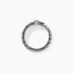 John Hardy Spear Silver Pave Diamond Single Coil Ring