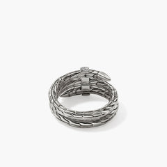 John Hardy Spear Silver Double Coil Ring with Pave Diamond