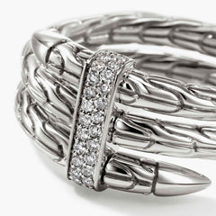 John Hardy Spear Silver Double Coil Ring with Pave Diamond
