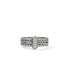 John Hardy Icon Link Diamond Pave Silver 6mm Bar Ring