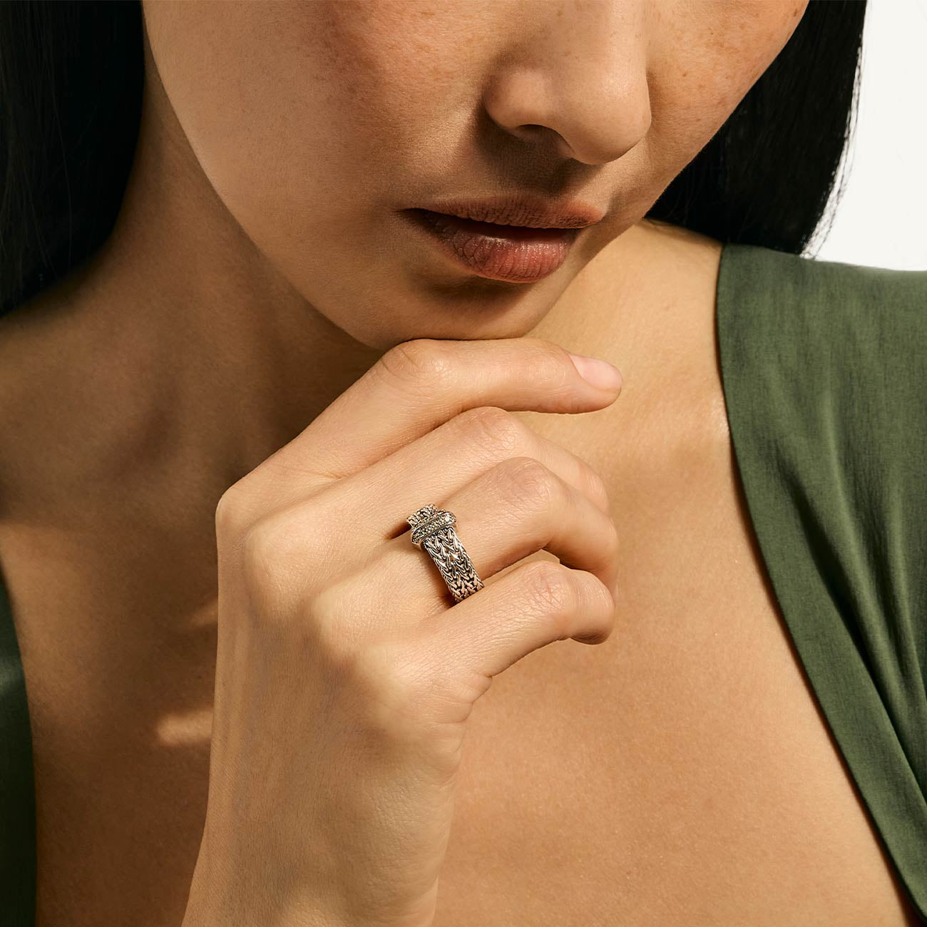 John Hardy Icon Link Diamond Pave Silver 6mm Bar Ring