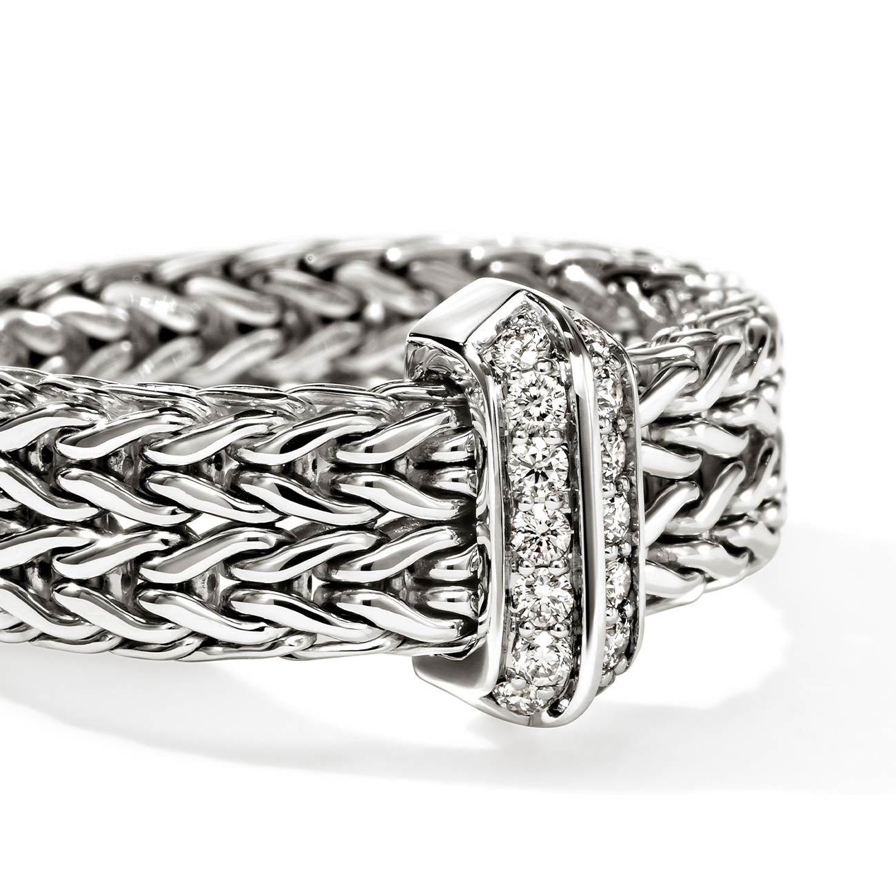 John Hardy Icon Link Diamond Pave Silver 6mm Bar Ring