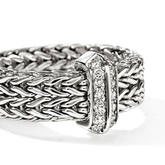 John Hardy Icon Link Diamond Pave Silver 6mm Bar Ring