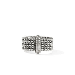 John Hardy Icon Link Diamond Pave Silver 9mm Bar Ring