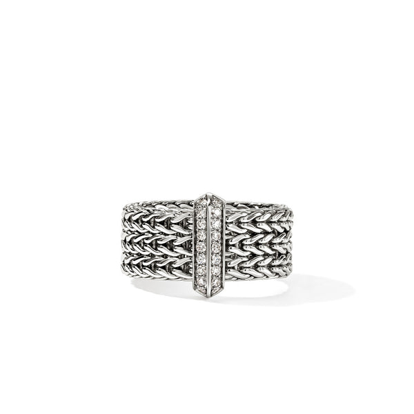 John Hardy Icon Link Diamond Pave Silver 9mm Bar Ring