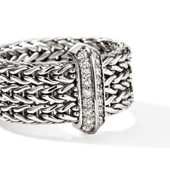 John Hardy Icon Link Diamond Pave Silver 9mm Bar Ring