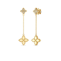 Roberto Coin Princess Yellow Gold Diamond Flower Dangle Earrings