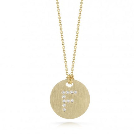 Roberto Coin Tiny Treasures Yellow Gold Diamond F Initial Medallion Necklace