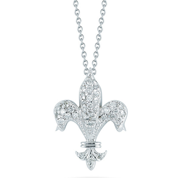 Roberto Coin Tiny Treasures White Gold Fleur De Lis Diamond Pendant Necklace
