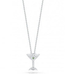Roberto Coin Tiny Treasures Diamond Martini Glass With Green Tsavorites Necklace
