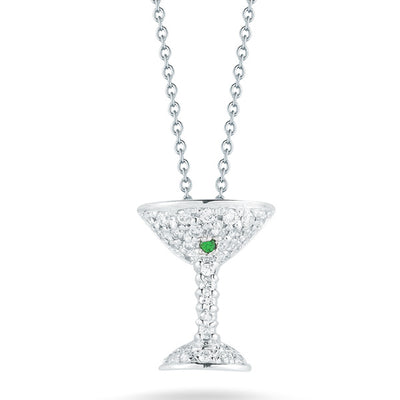 Roberto Coin Tiny Treasures Diamond Martini Glass With Green Tsavorites Necklace - Roberto Coin product