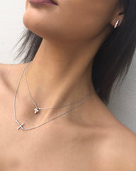 Roberto Coin White Gold Diamond Sideways Cross Chain Necklace