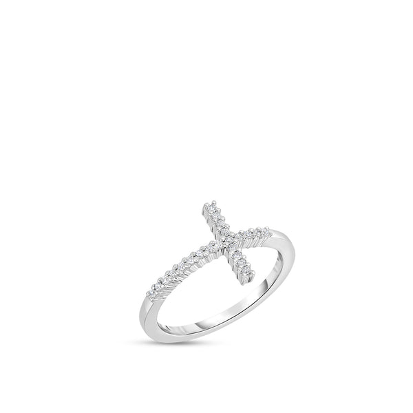 Roberto Coin 18kt White Gold Sideways Diamond Cross Ring