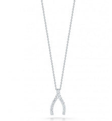 Roberto Coin Tiny Treasures White Gold Diamond Wishbone Necklace